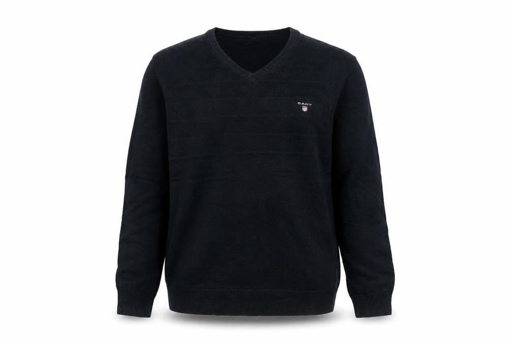 GANT Men’s Black Cotton V-Neck Logo Knit Pullover Jumper Size L