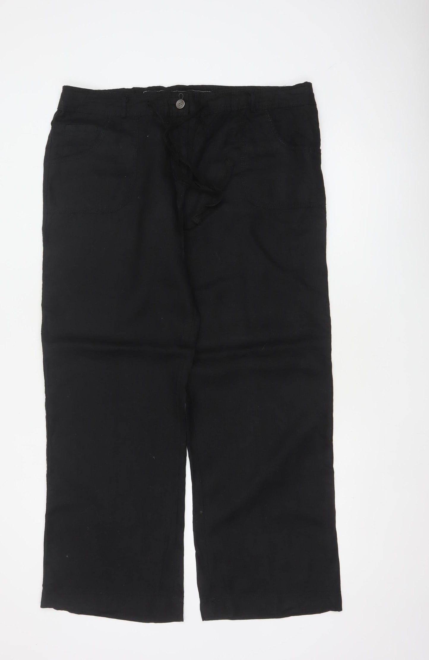 Denim Co Women Black Linen Straight Leg Trousers UK 16 Pockets