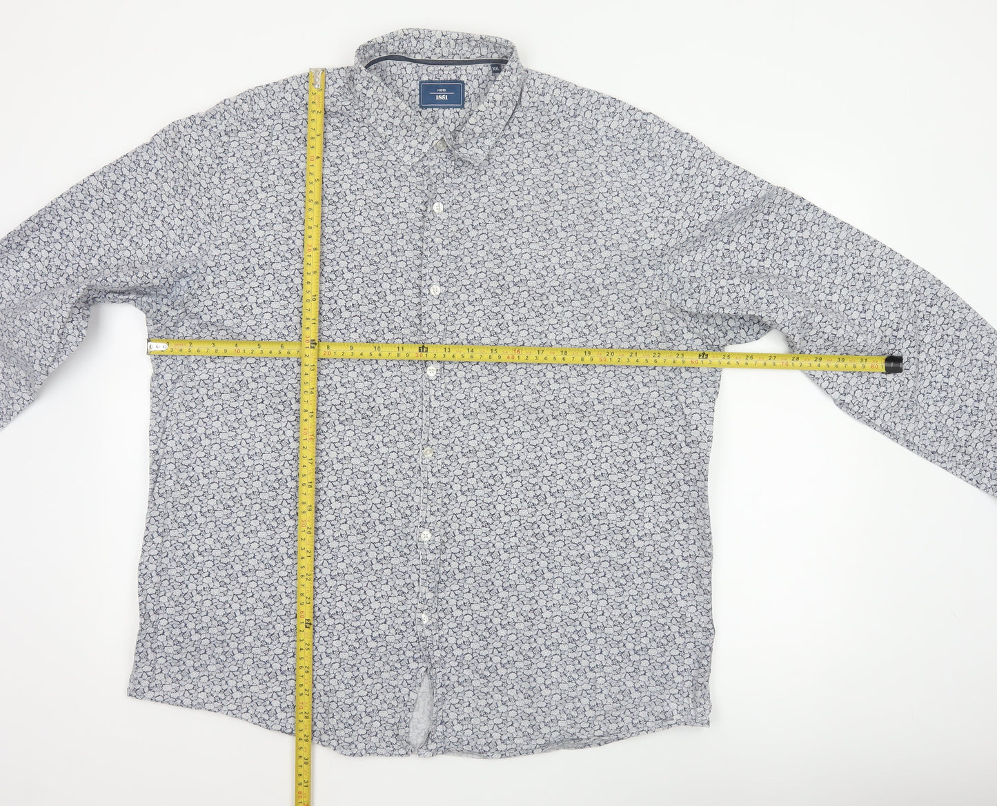 Moss 1851 Men’s Blue Floral Cotton Button-Up Shirt 2XL Long Sleeve