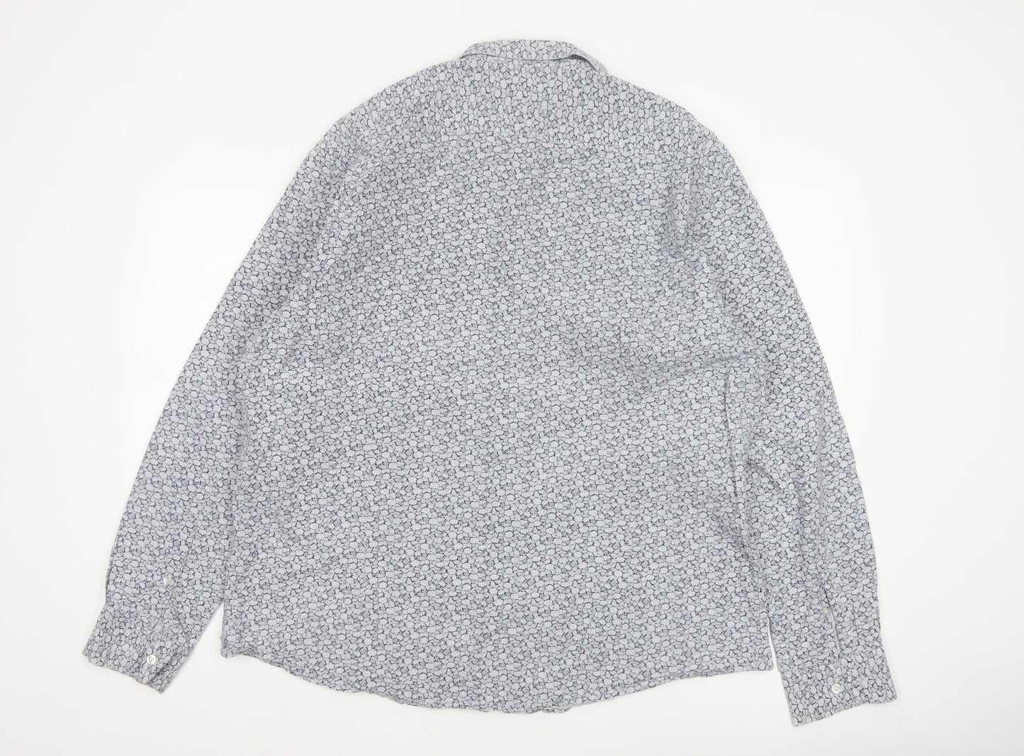 Moss 1851 Men’s Blue Floral Cotton Button-Up Shirt 2XL Long Sleeve