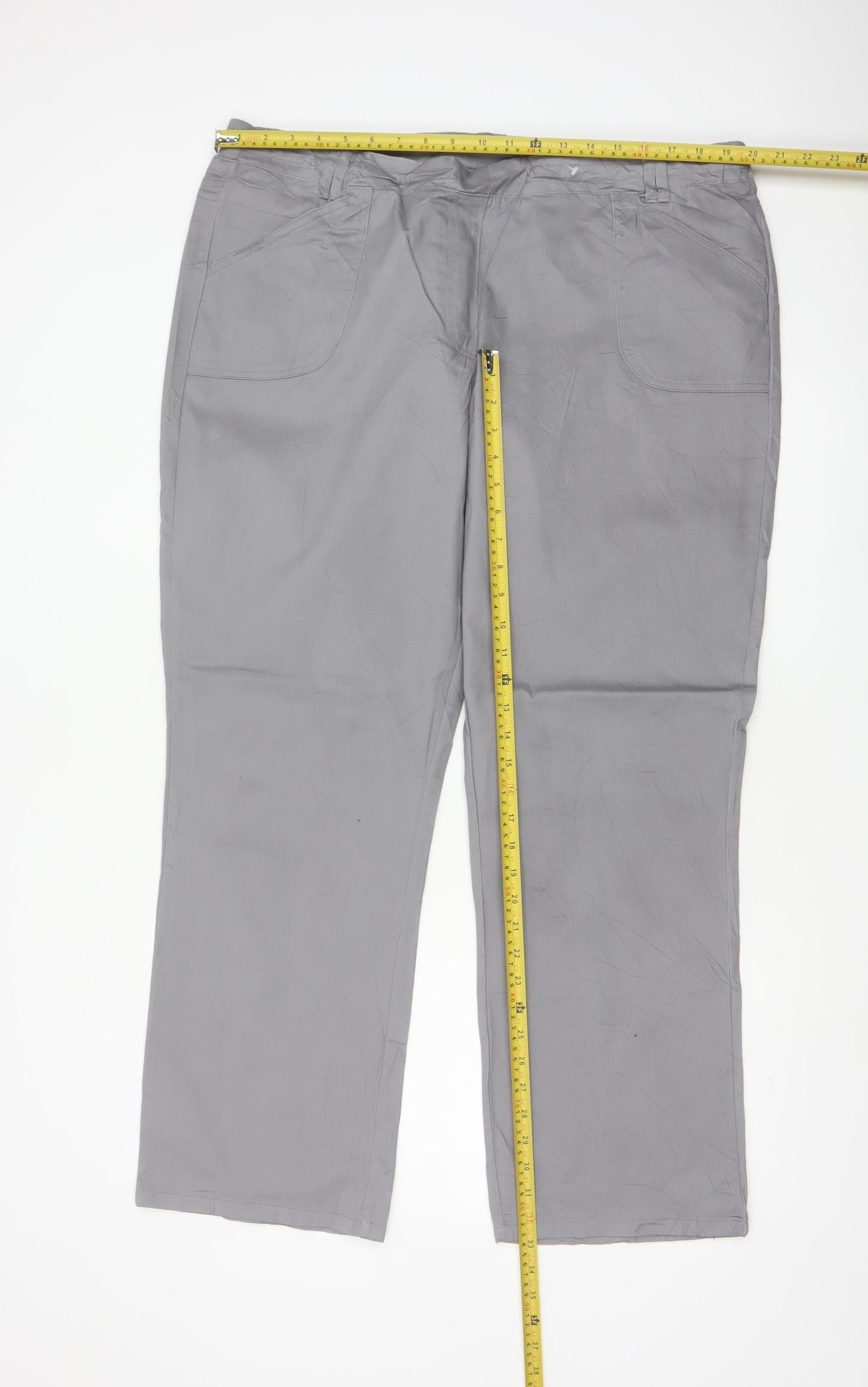 Cotton Traders Women Grey Size 20 Cotton Tapered Trousers Pockets