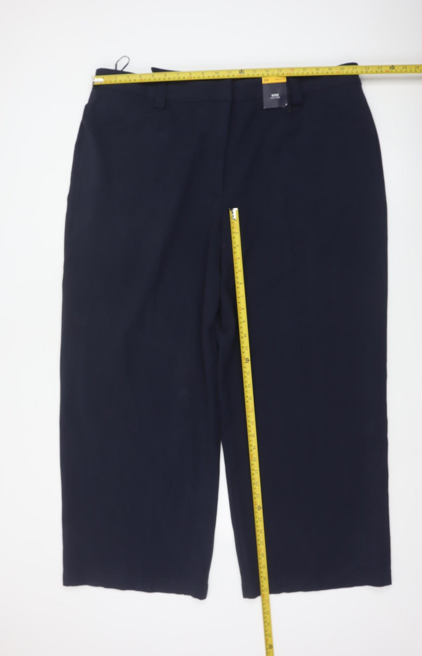 M&S Women’s Navy Blue Size 24 Regular Wide Leg Belted Dress Trousers