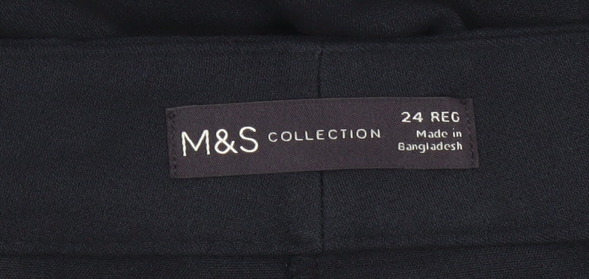 M&S Women’s Navy Blue Size 24 Regular Wide Leg Belted Dress Trousers