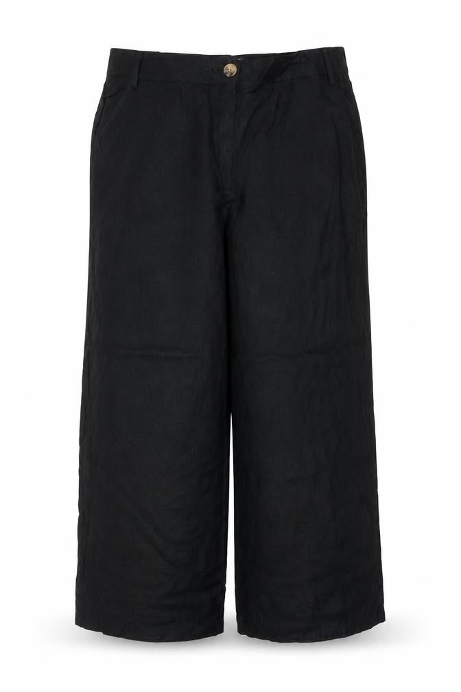 Marks & Spencer Women Black UK 18 Short Linen Wide Leg Cropped Trousers