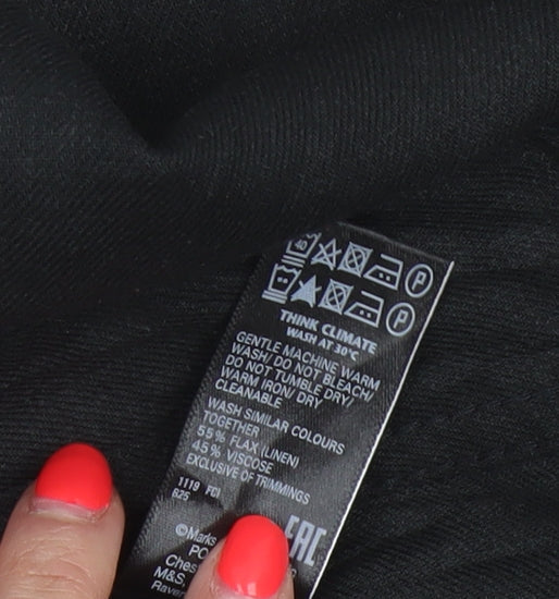 Marks and Spencer Women Black UK 18 Short Linen Wide Leg Cropped Trousers