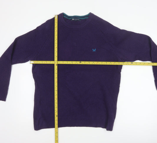 Crew Clothing Company Men’s Purple L Lambswool Crew Neck Waffle Knit Jumper