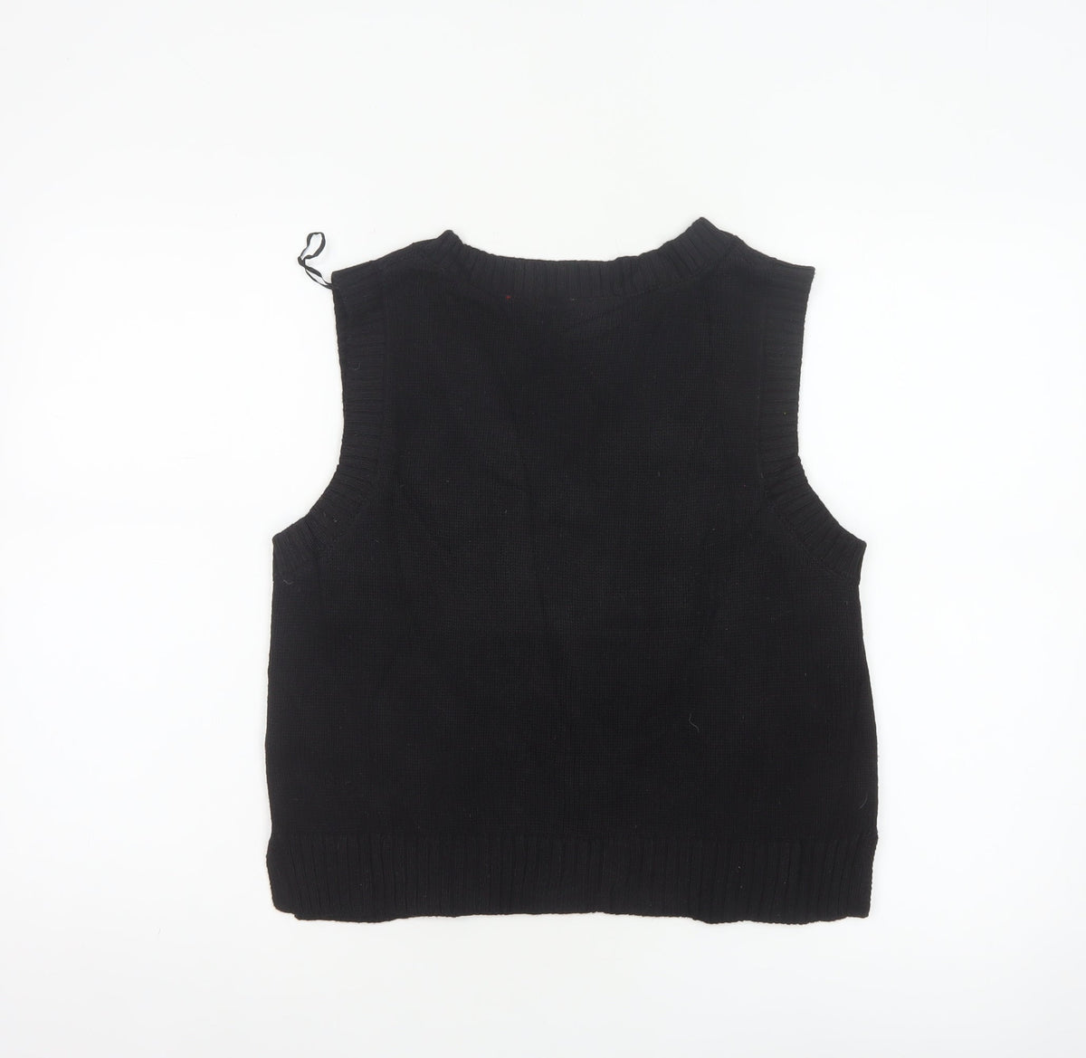 MONKI Women Black UK 12 Cable Knit V-Neck Sleeveless Jumper Vest
