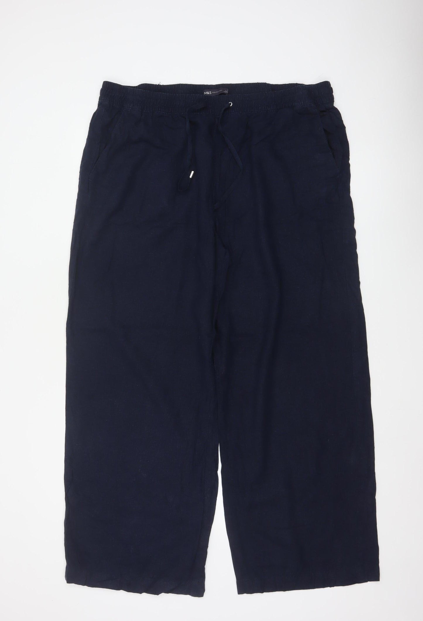 M&S Women’s Navy Blue Size 20 Linen Wide Leg Drawstring Trousers