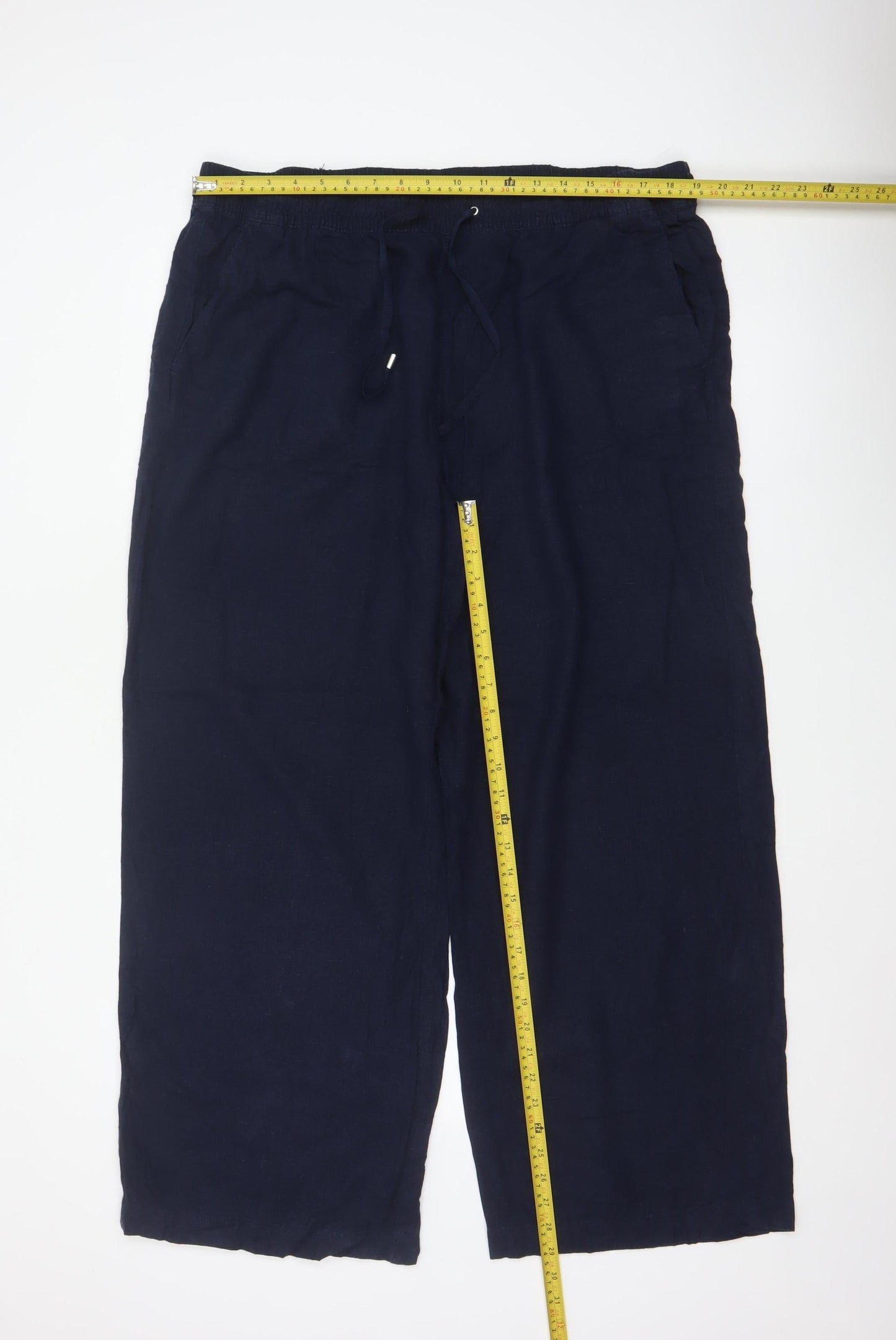 M&S Women’s Navy Blue Size 20 Linen Wide Leg Drawstring Trousers