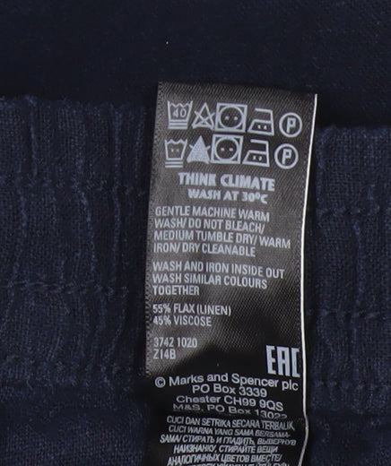 M&S Women’s Navy Blue Size 20 Linen Wide Leg Drawstring Trousers
