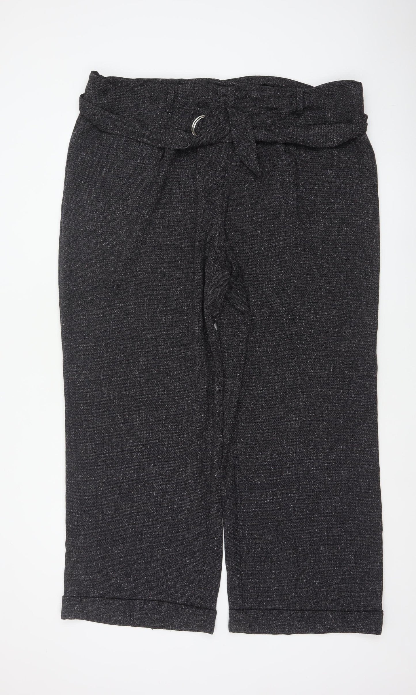 Next Women's Grey UK 20 Paperbag Cropped Belted Tapered Trousers