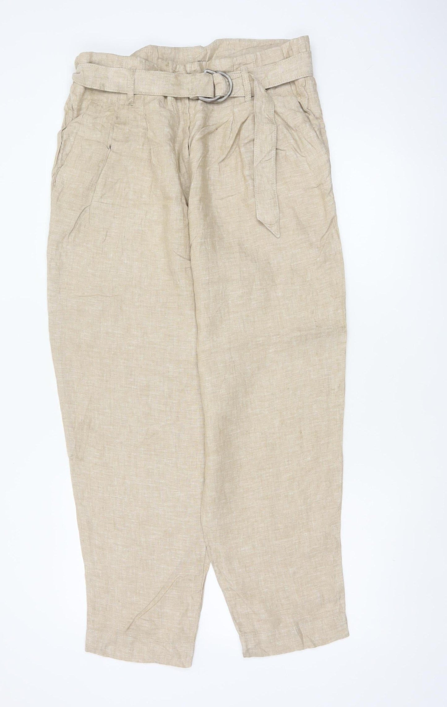 Marks & Spencer Women’s Beige UK 16 Linen Paperbag Belt Trousers