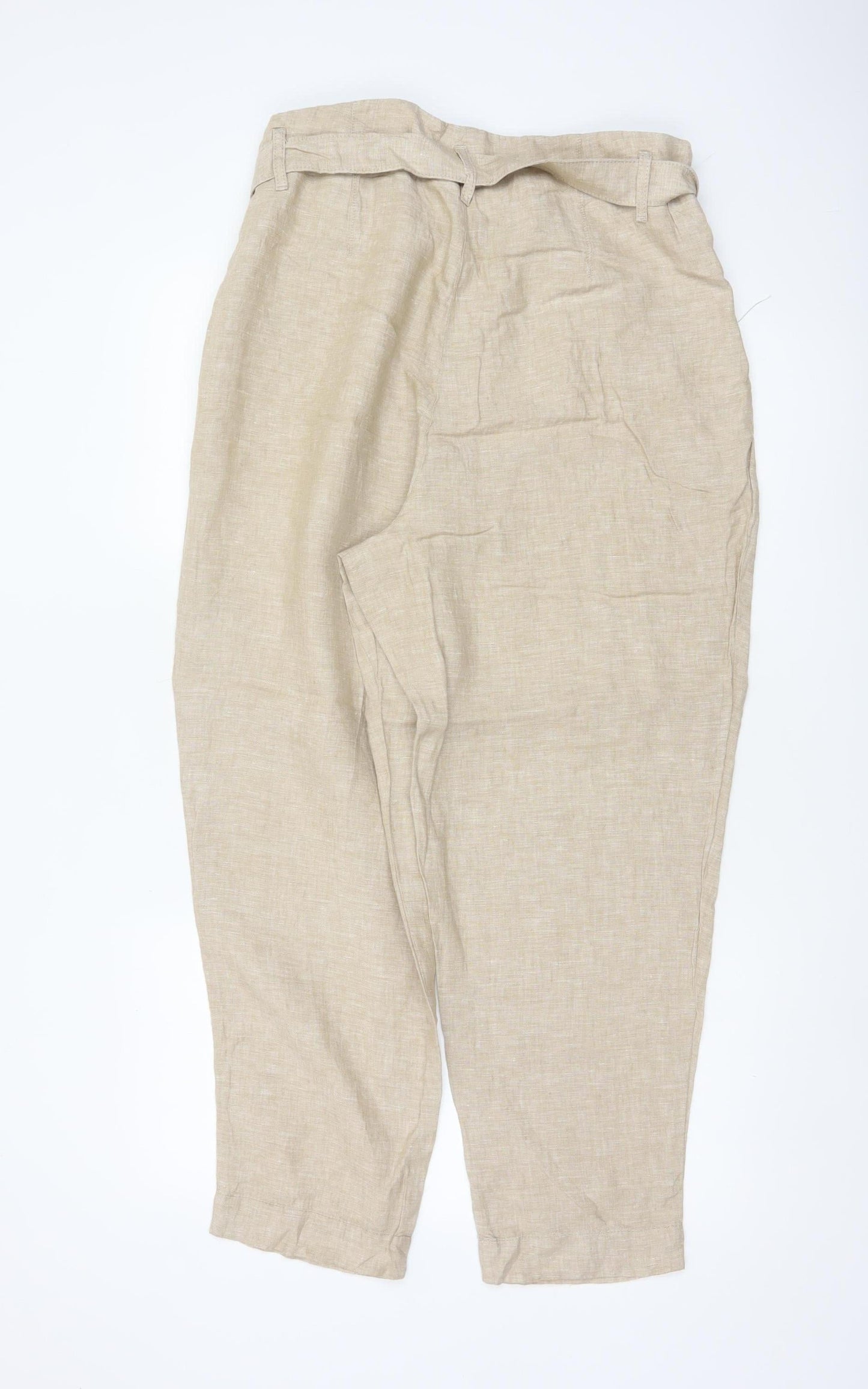 Marks & Spencer Women’s Beige UK 16 Linen Paperbag Belt Trousers