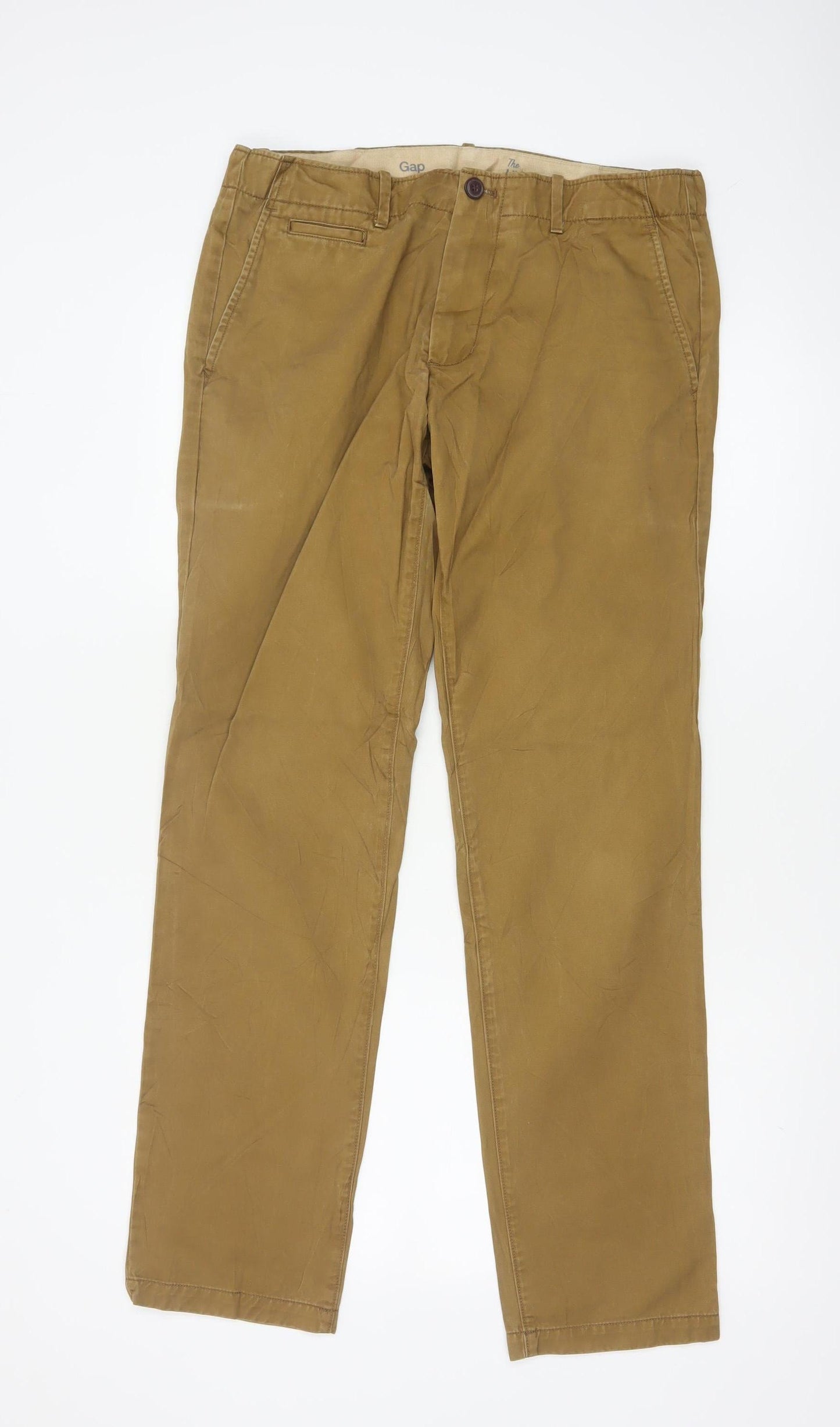 Gap Men's Beige 32/32 Regular Straight Cotton Chino Trousers