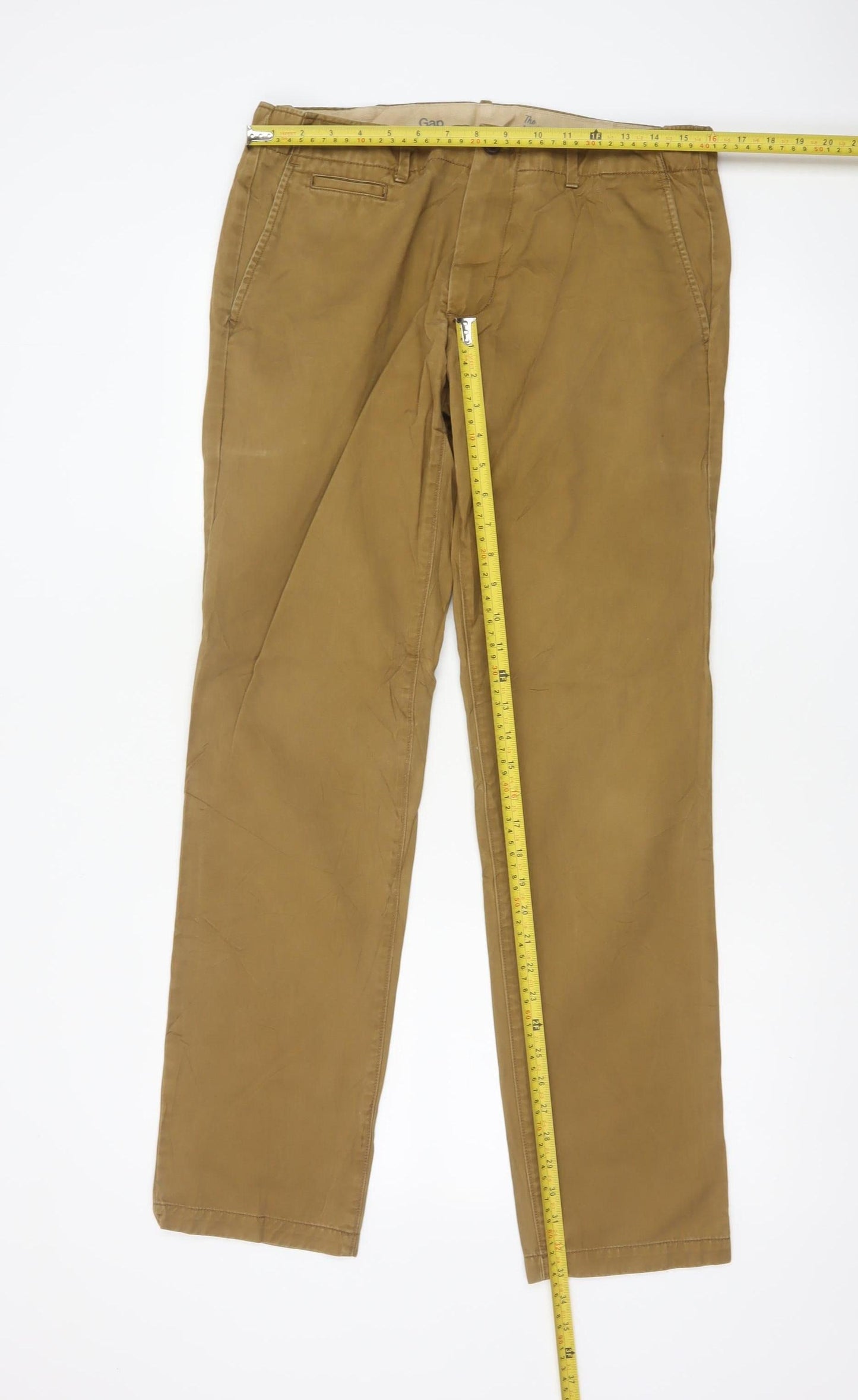 Gap Men's Beige 32/32 Regular Straight Cotton Chino Trousers