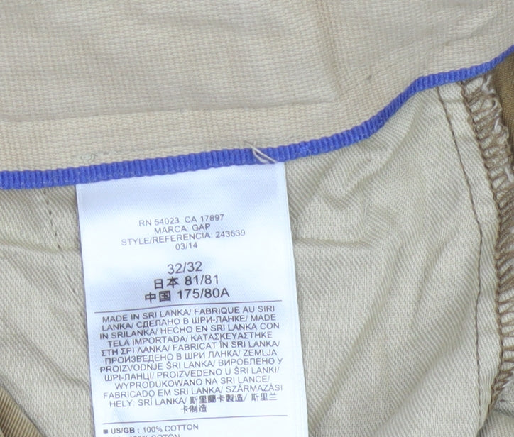 Gap Men's Beige 32/32 Regular Straight Cotton Chino Trousers