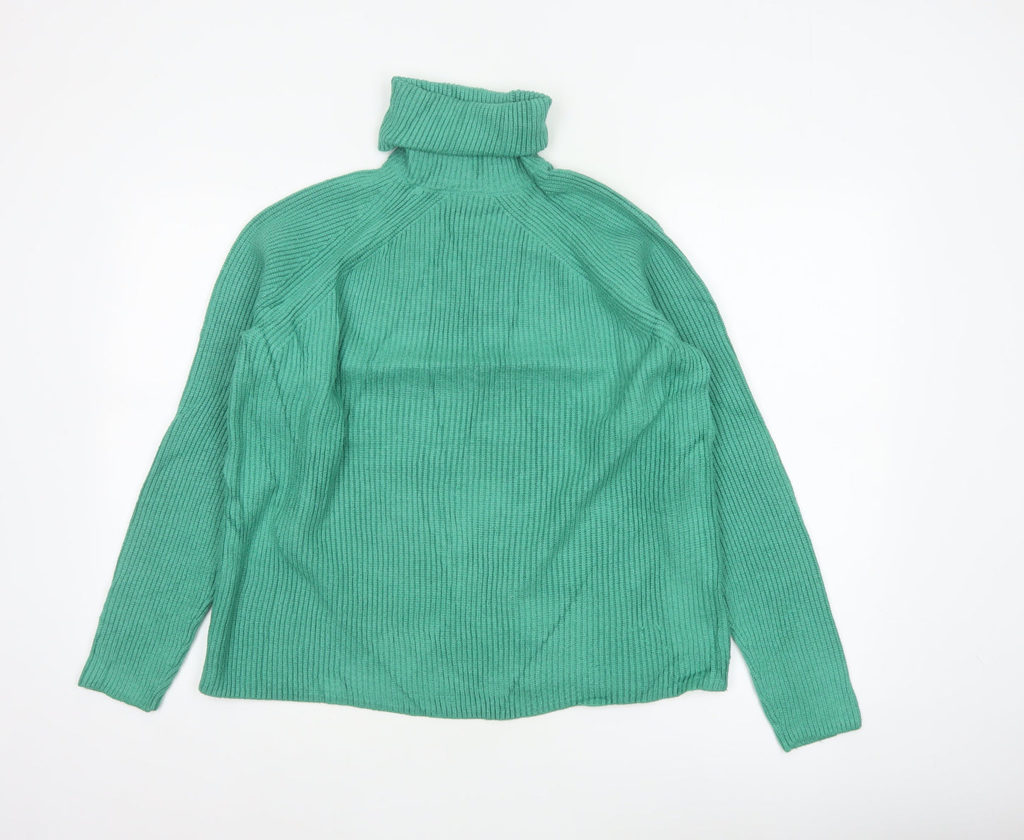 Marks & Spencer Women Green M Rib Knit Roll Neck Jumper
