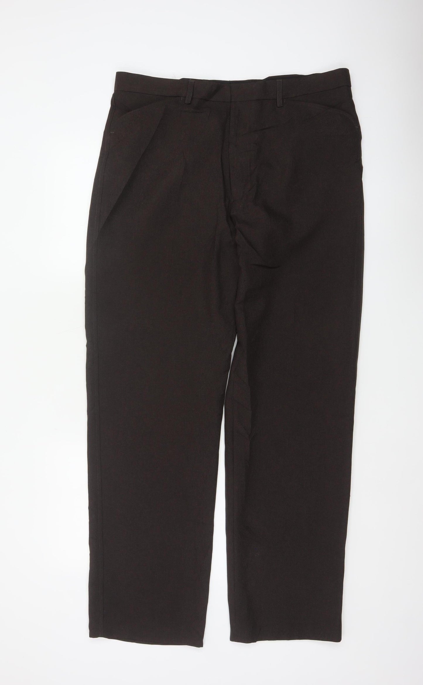 Farah Men's Black 36 L33 Straight Flat Front Dress Trousers Smart Formal