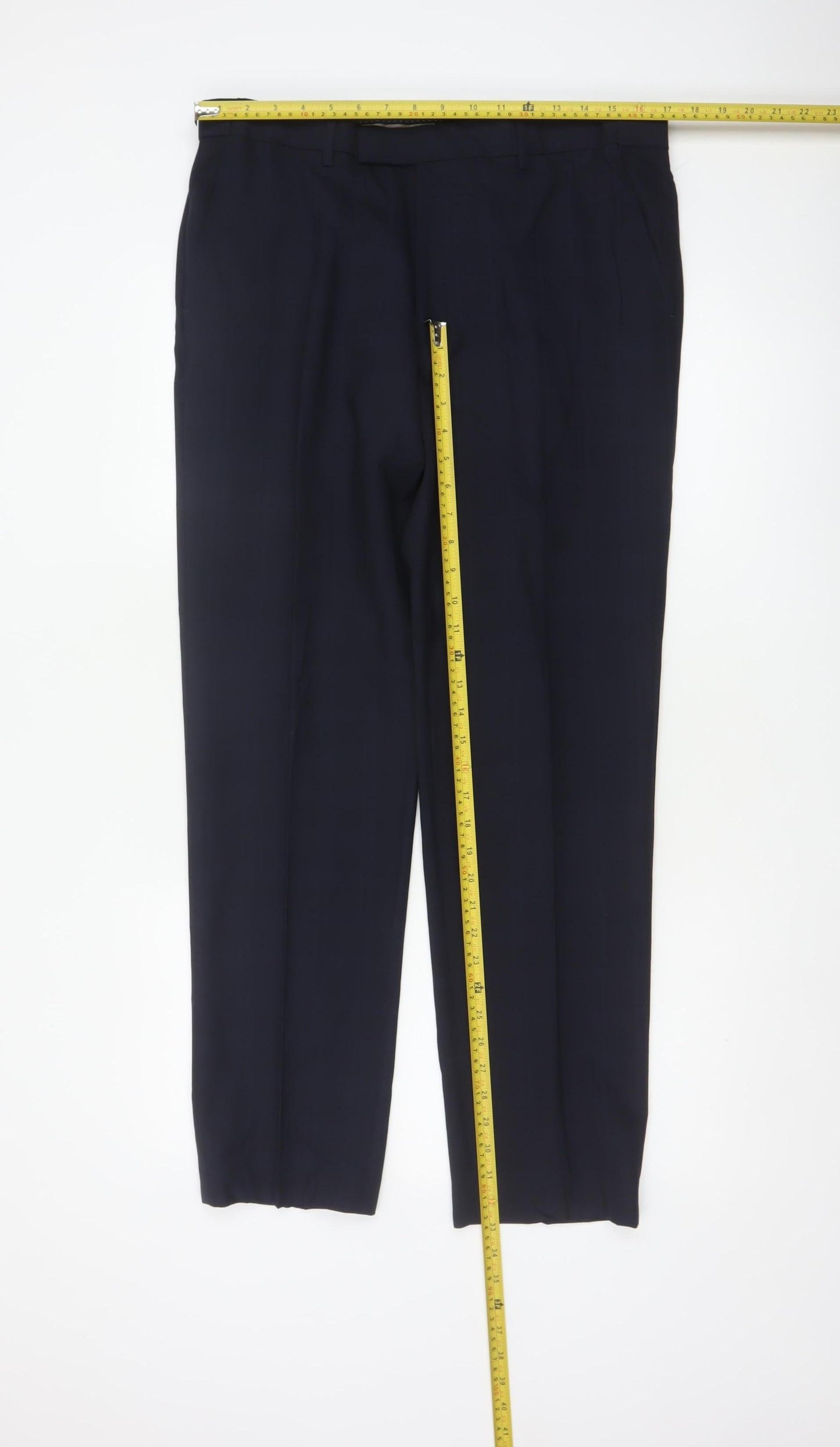 Marks & Spencer Men Blue 34 31 Tailored Wool Blend Dress Trousers