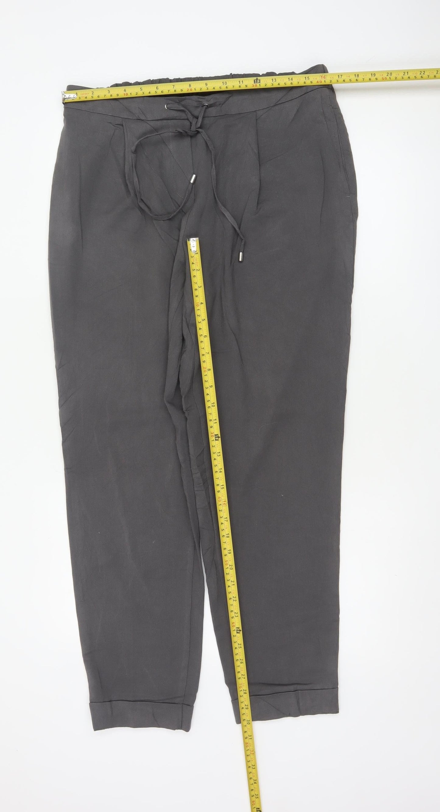 Marks Spencer Womens Grey UK 14 Long Tapered Drawstring Jogger Trousers