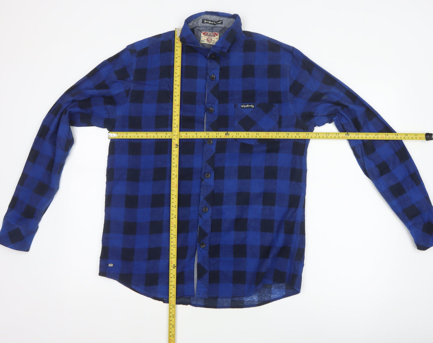 Tokyo Laundry Men's Blue Check Cotton Shirt M Long Sleeve Button-Up