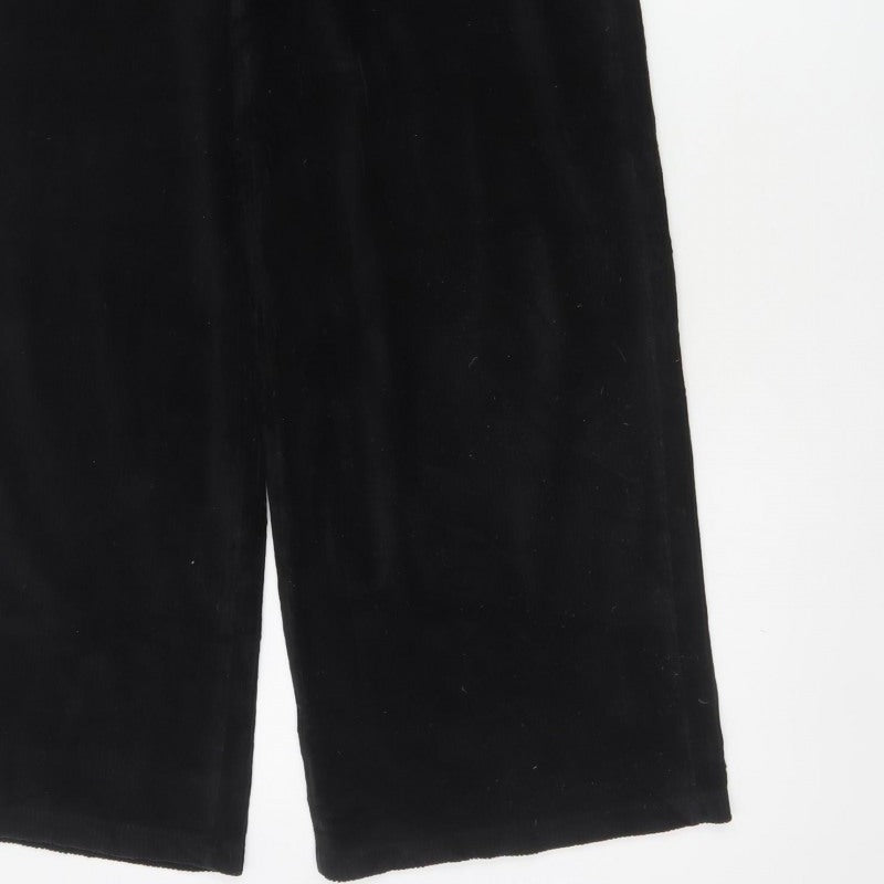 M&S Collection Women’s Black Size 14 Long Velvet Wide-Leg Trousers