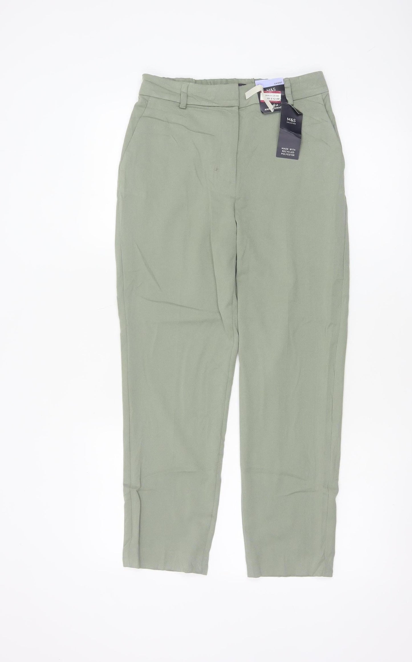 Marks and Spencer Women Green Size 8 Short Tapered Smart Trousers