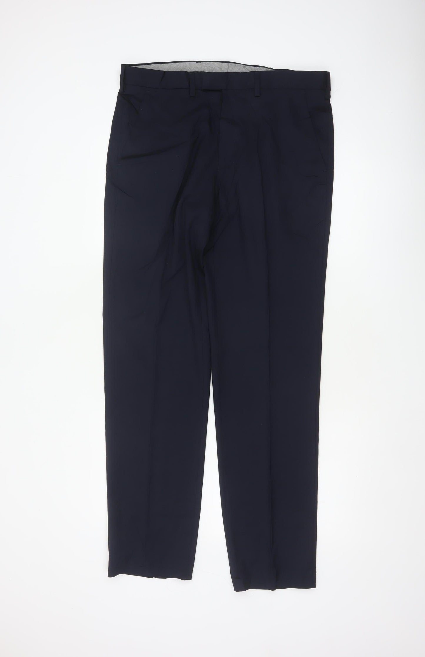 Marks and Spencer Mens Navy 34 Regular Wool Blend Straight Dress Trousers