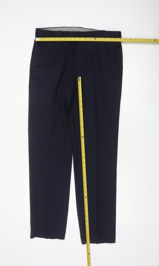 Marks and Spencer Mens Navy 34 Regular Wool Blend Straight Dress Trousers