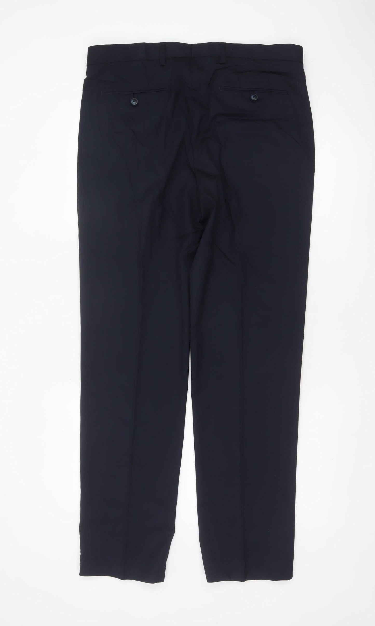 Marks and Spencer Mens Navy 34 Regular Wool Blend Straight Dress Trousers