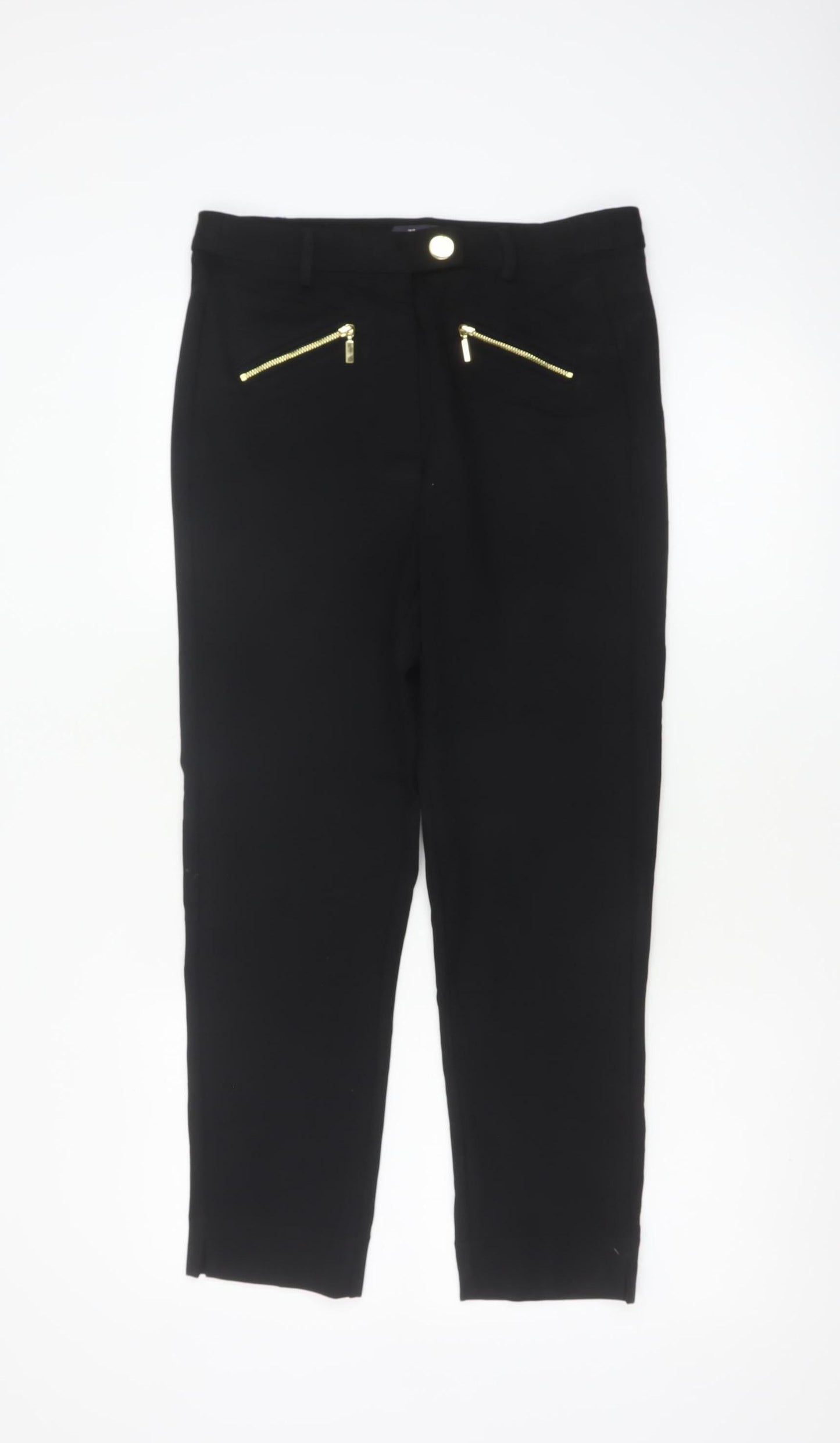 Marks and Spencer Women Black UK 10 Short Straight Zip Detail Trousers