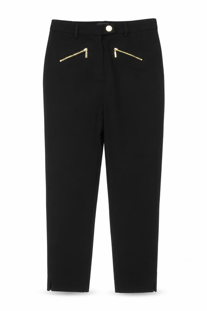 Marks & Spencer Women Black UK 10 Short Straight Zip Detail Trousers