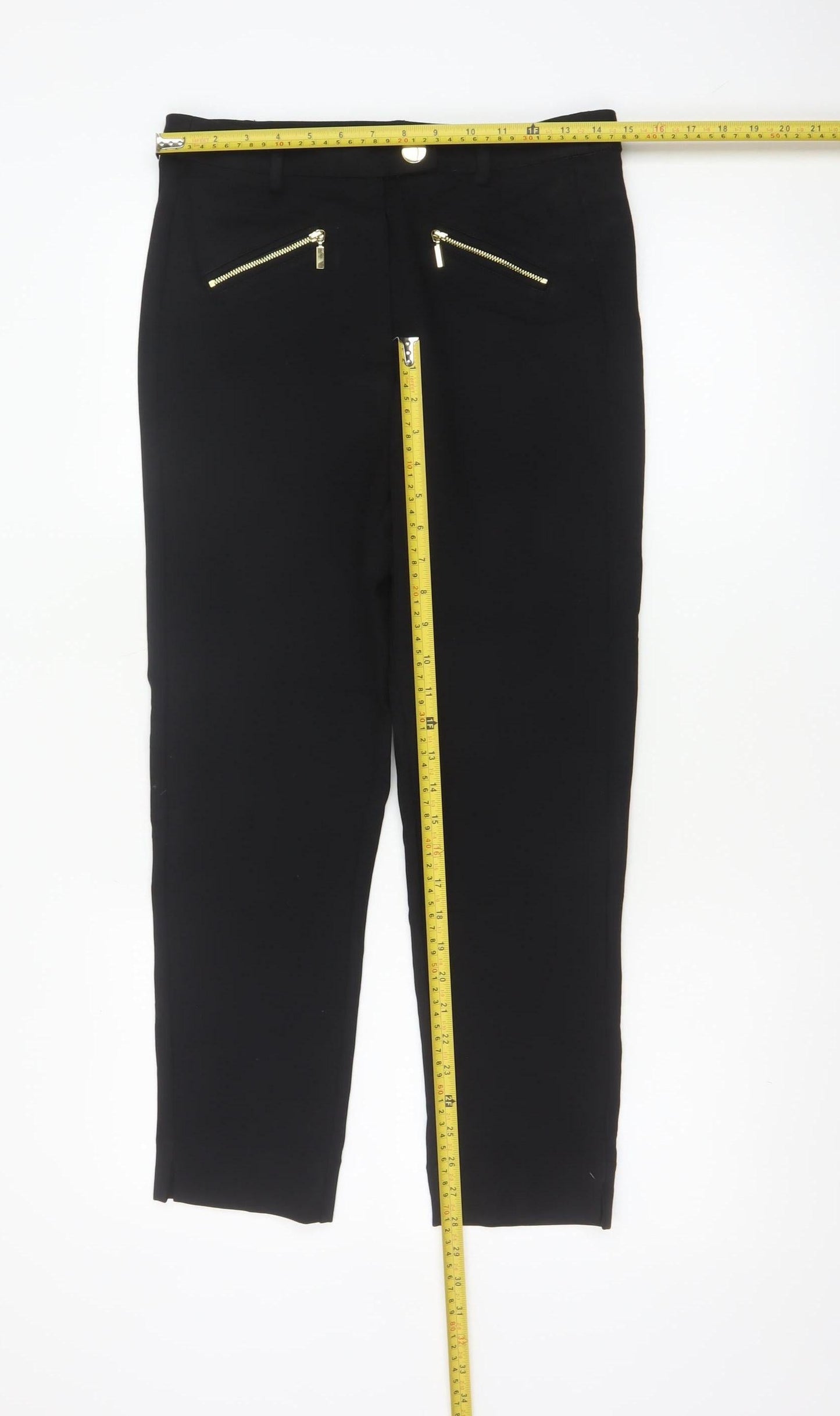 Marks and Spencer Women Black UK 10 Short Straight Zip Detail Trousers