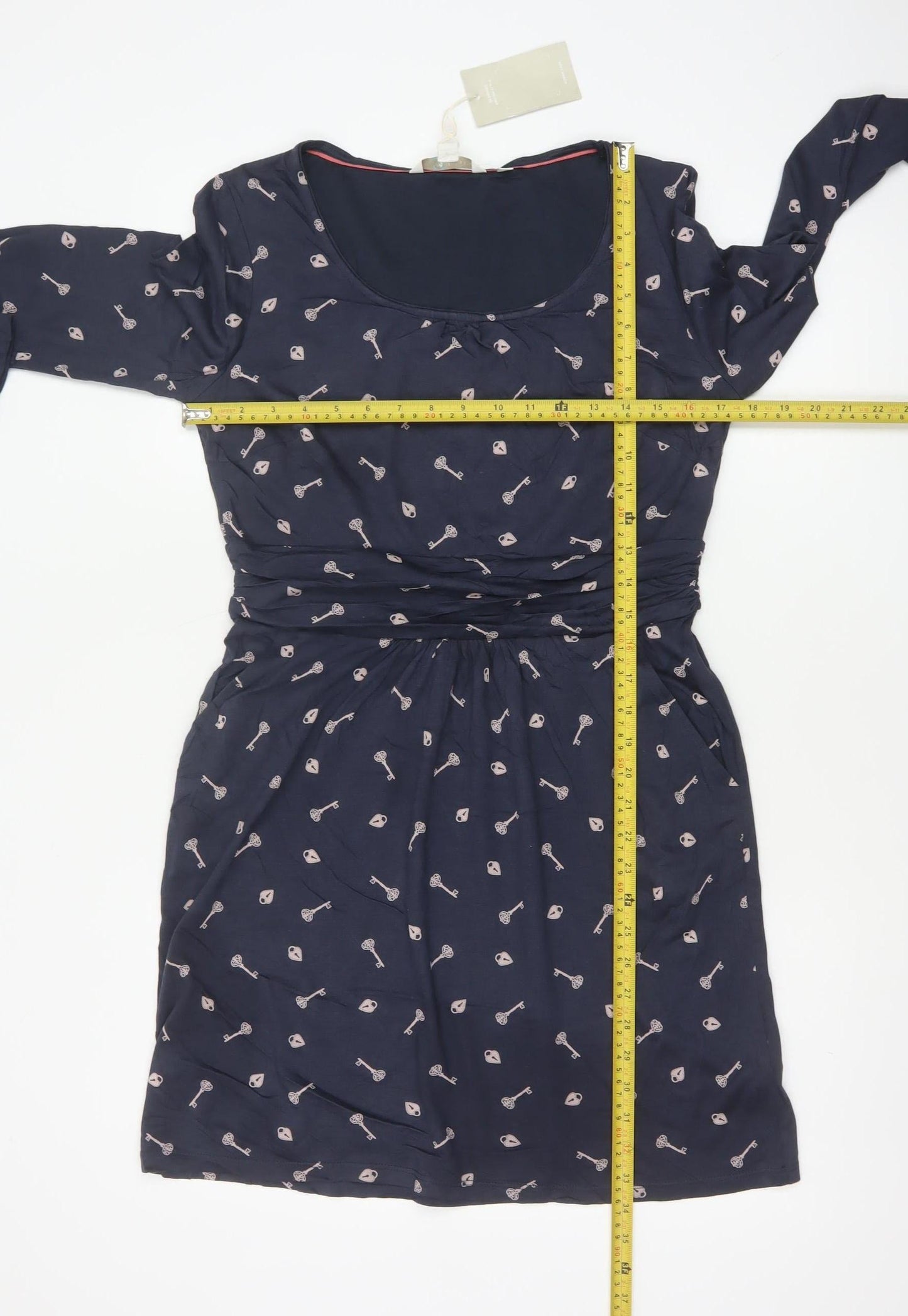 Boden Women Blue Petite UK 12 Jersey Ruched Knee Length Sheath Dress