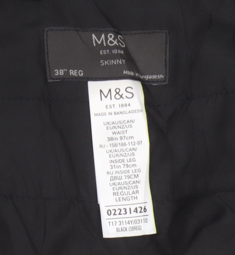 Marks & Spencer Men Black 38in Skinny Dress Trousers 31in Leg