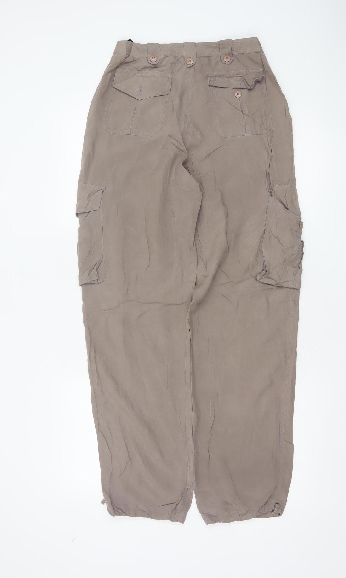 Warehouse Women Brown UK 8 Silk Cargo Tapered Trousers Pockets