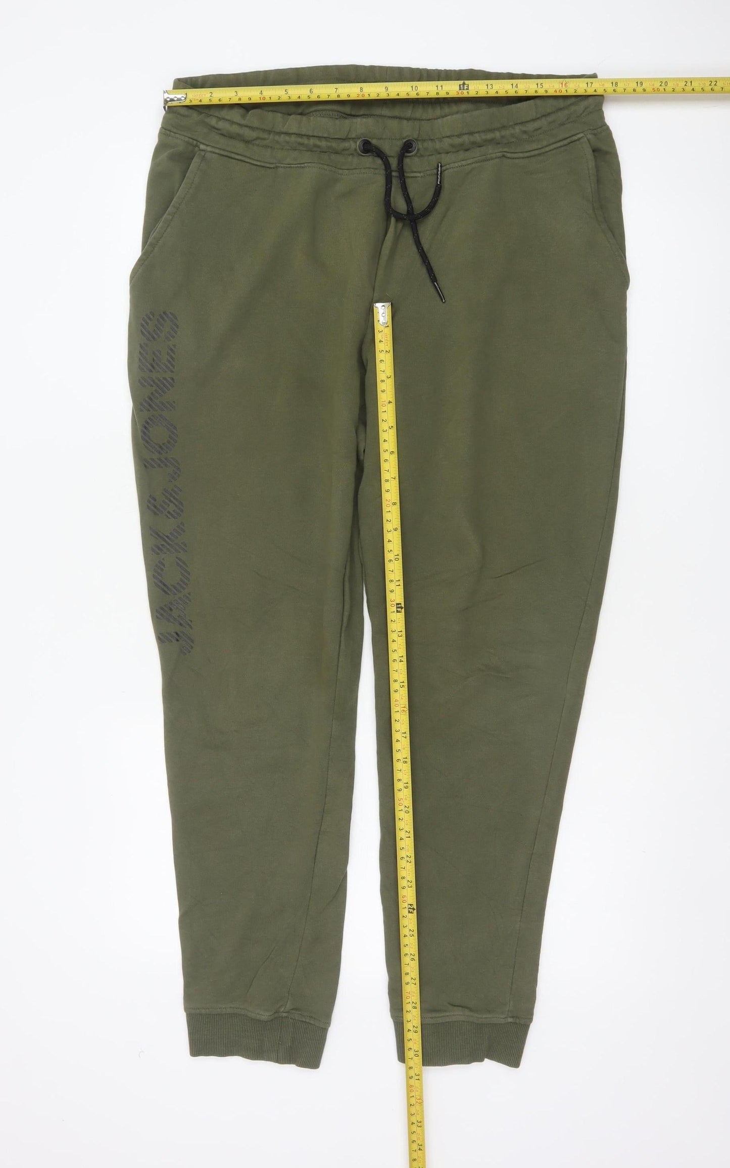Jack & Jones Men Green XL Logo Cotton Blend Jogger Trousers