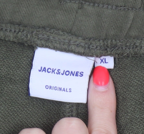 Jack & Jones Men Green XL Logo Cotton Blend Jogger Trousers