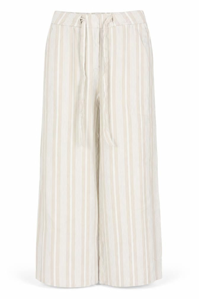 Mint Velvet Women Beige Stripe Linen Wide Leg Tie Trousers UK 4