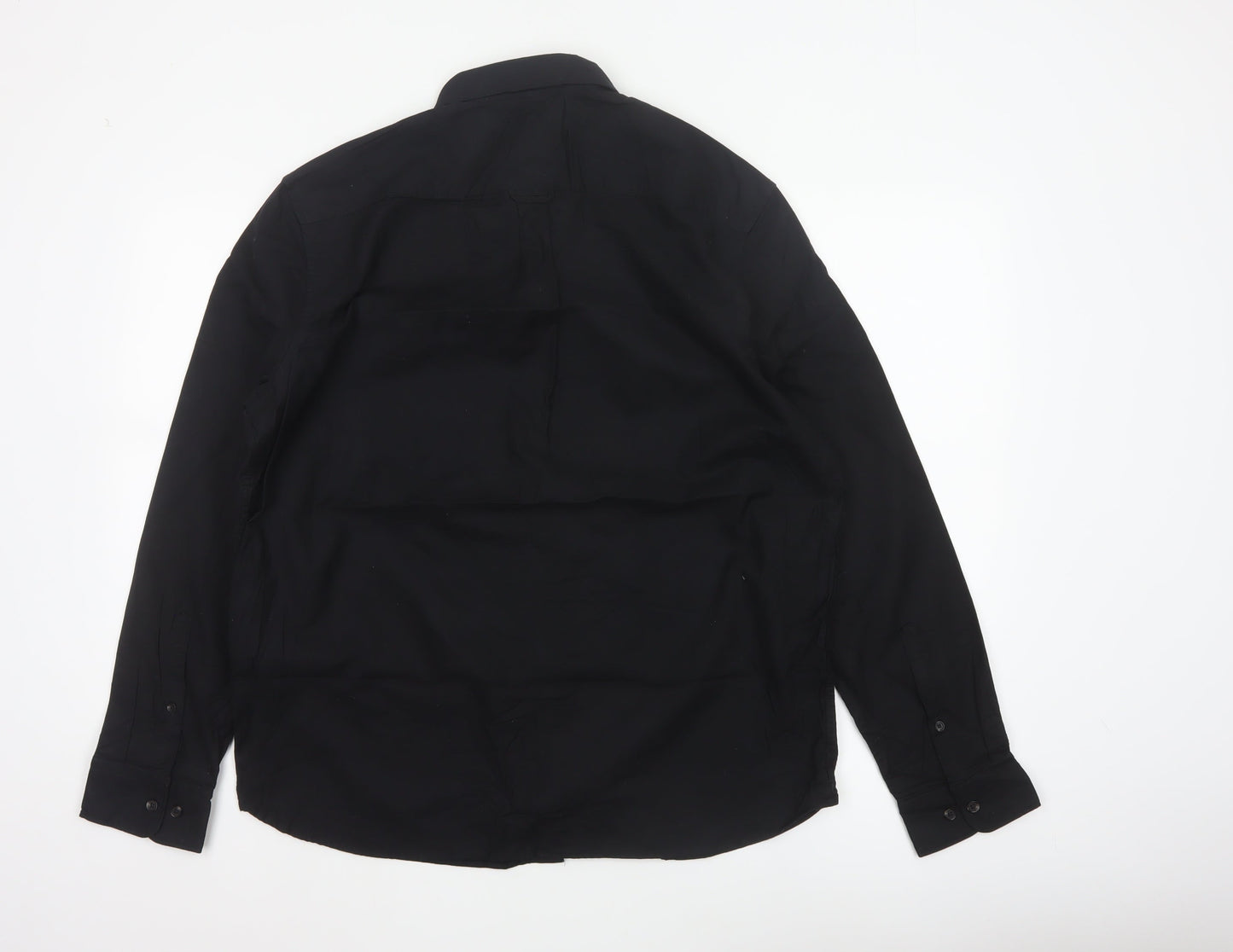 Marks and Spencer Men Black L Regular Fit Cotton Button-Down Shirt
