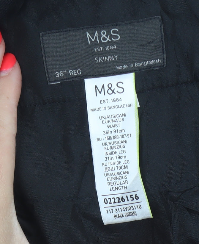 Marks & Spencer Men's Black 36 Regular Skinny Dress Trousers 31 Leg