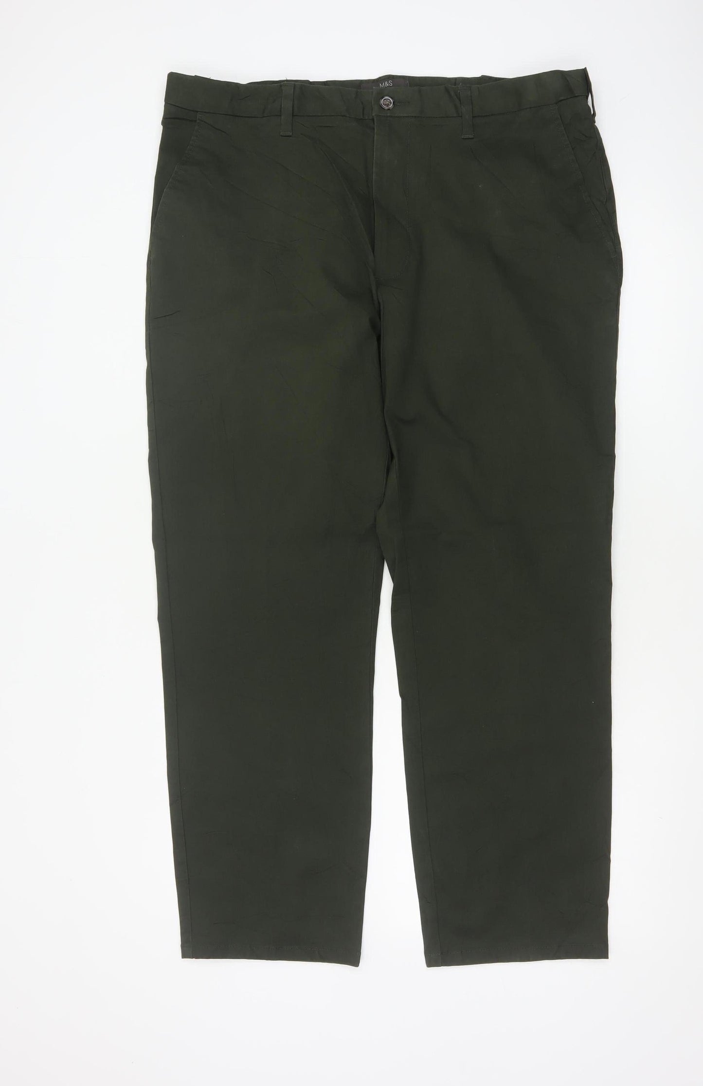 Marks & Spencer Men's Green 38/29 Regular Stretch Chino Trousers