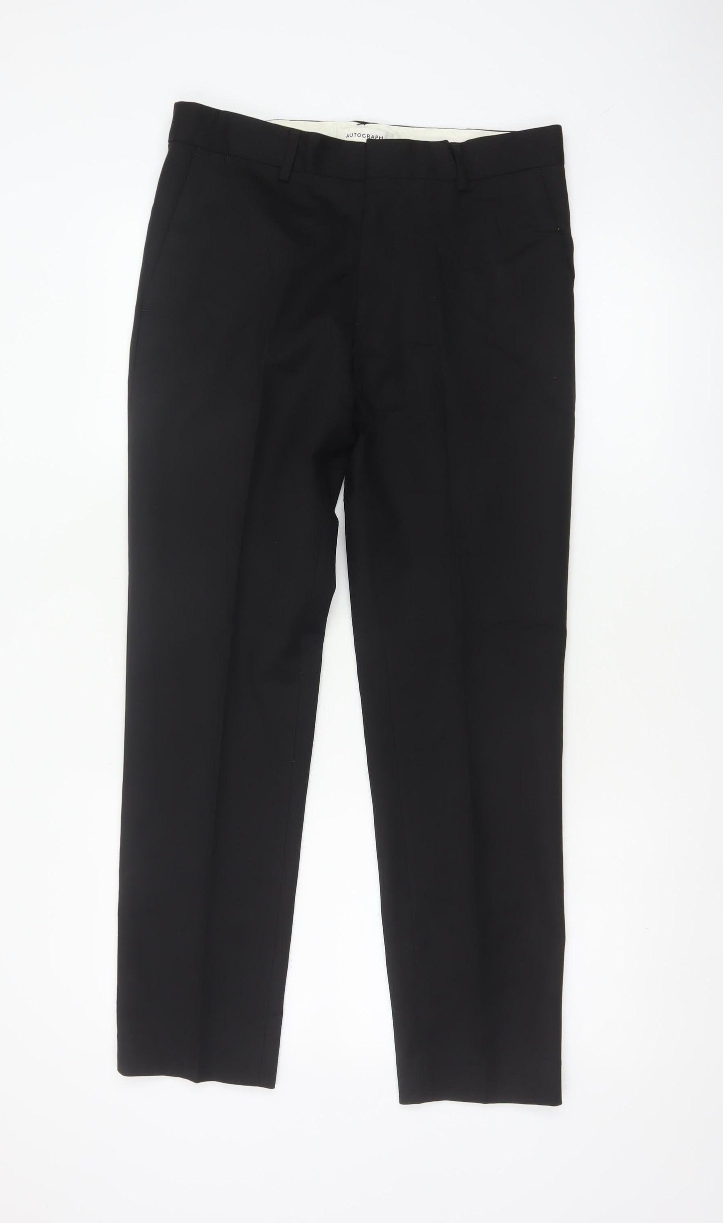 Autograph Men Black 30/29 Slim Flat Front Dress Trousers