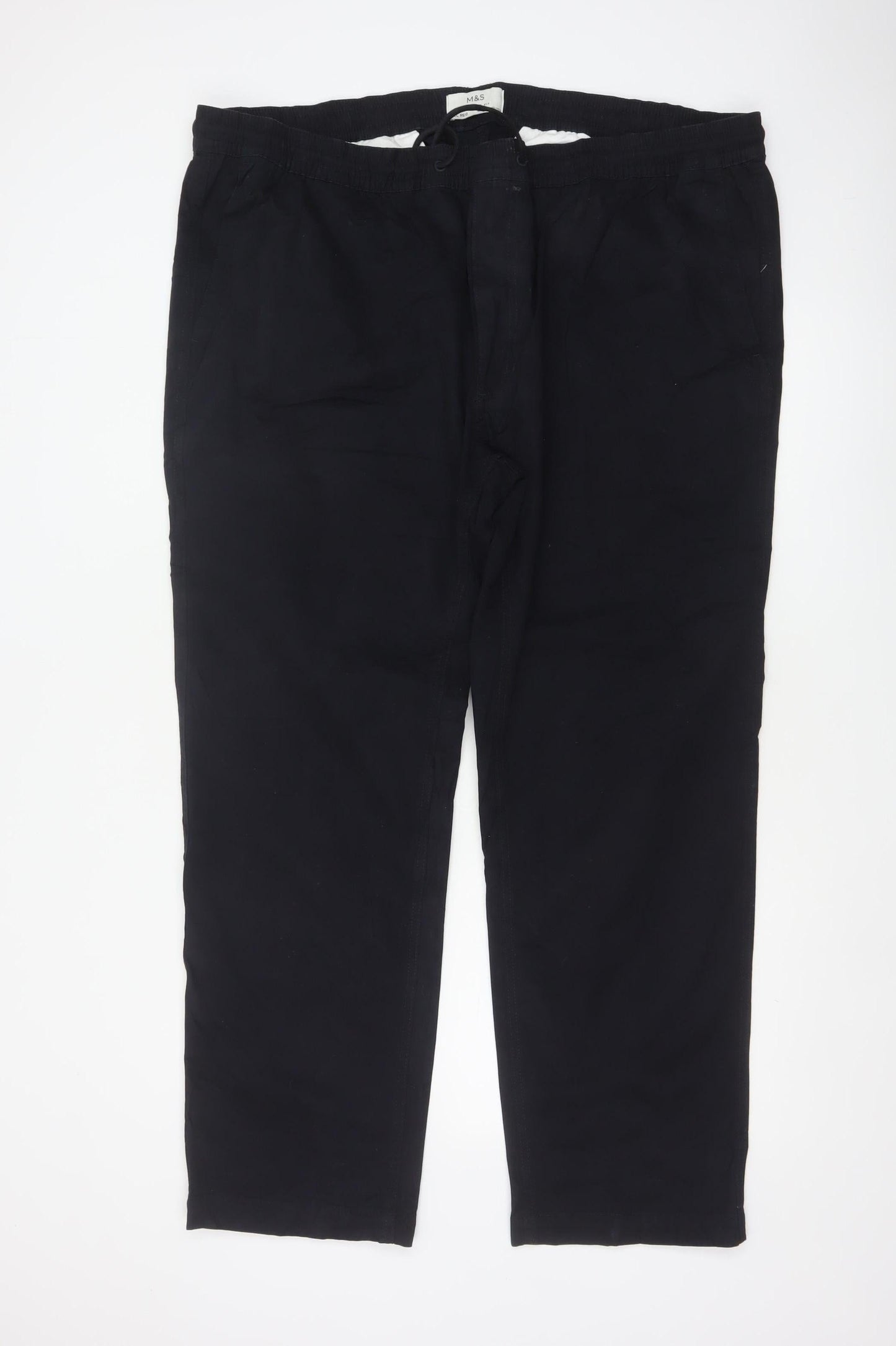 Marks & Spencer Men Black 3XL Straight Fit Drawstring Trousers