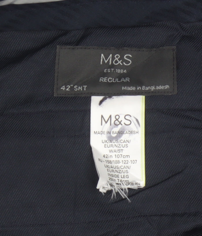 Marks & Spencer Men’s Blue Check Regular 42 Short Smart Trousers