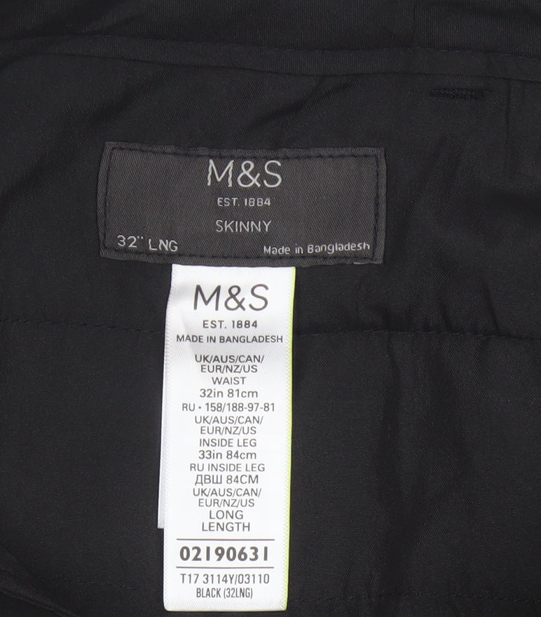 M&S Men’s Black 32in Skinny Trousers Smart Formal 33in Leg