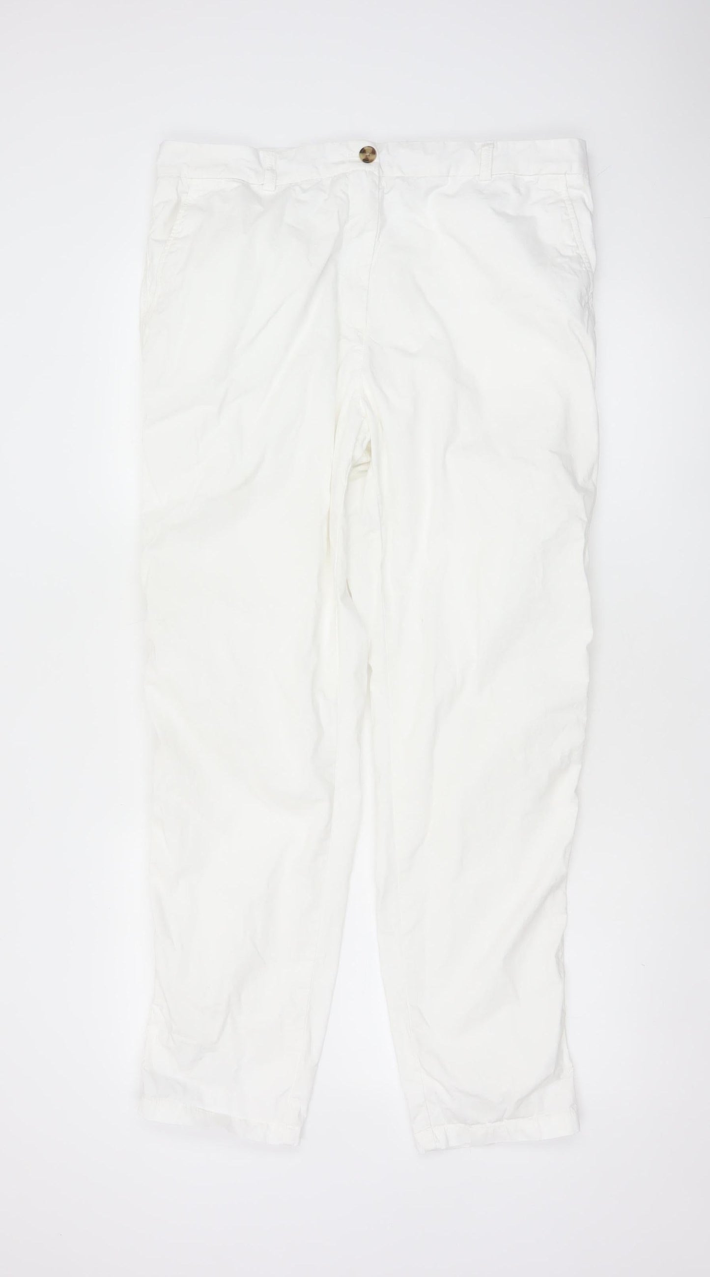 M&S Collection Women White Size 16 Cotton Tapered Chino Trousers