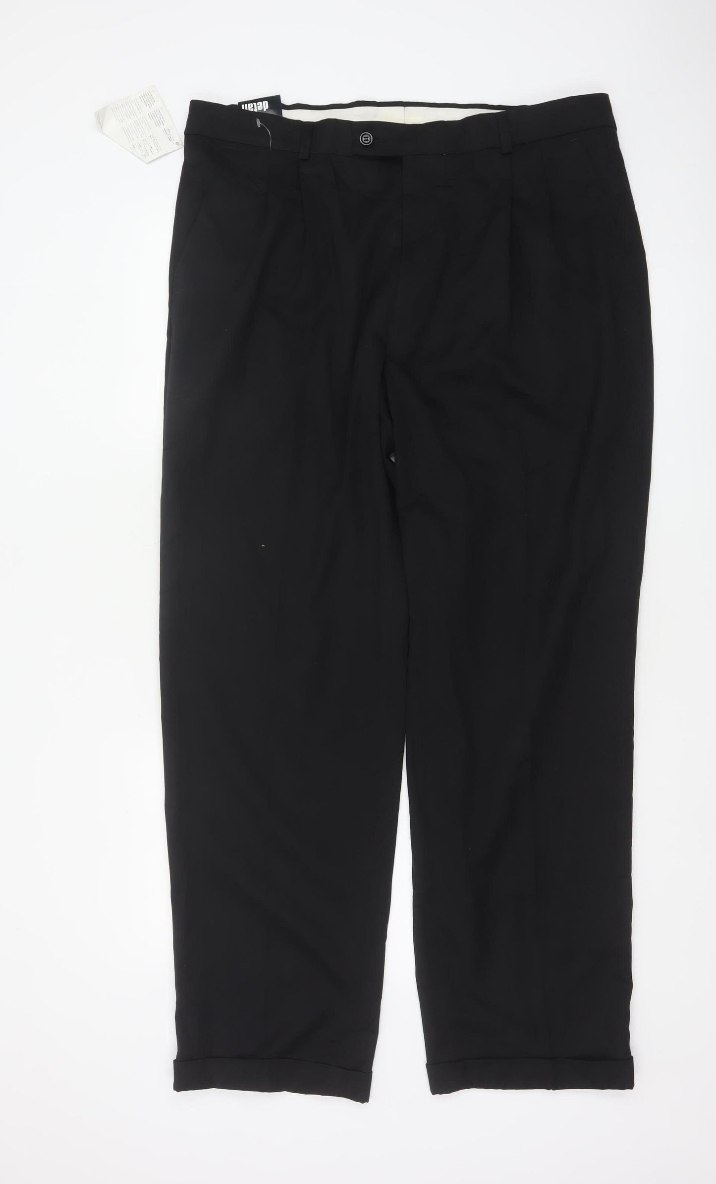 Detail Men’s Black 36R Pleated Tapered Dress Trousers Cuffed