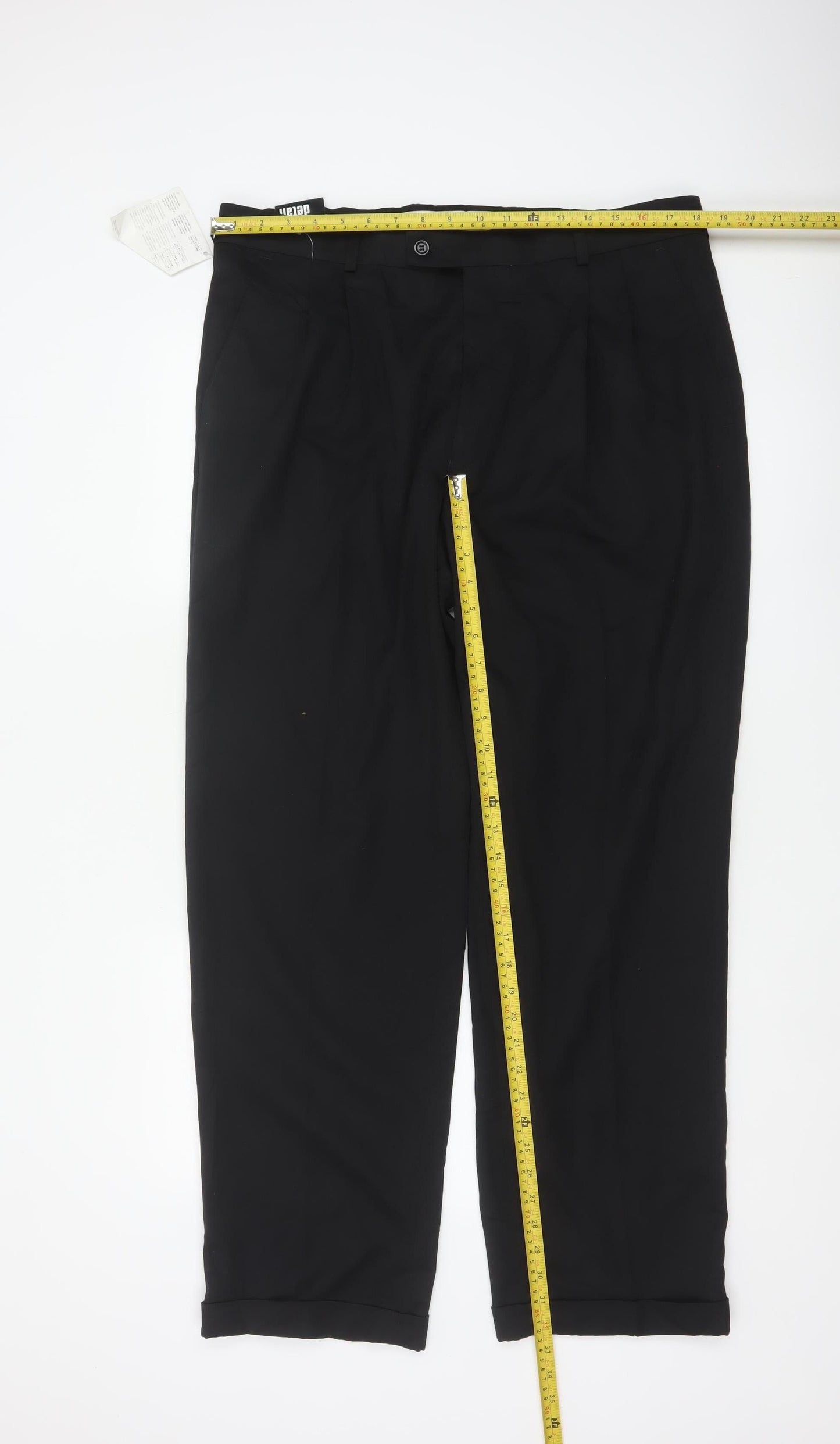 Detail Men’s Black 36R Pleated Tapered Dress Trousers Cuffed