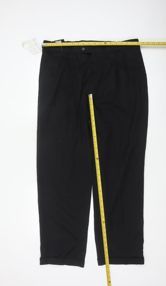 Detail Men’s Black 36R Pleated Tapered Dress Trousers Cuffed